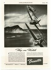 1942 BREWSTER Buffalo Fighter Planes over Waikiki Diamond Head Vintage Print Ad picture