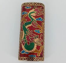 Vintage CLOISONNE Chinese Dragon Red Gold Lighter Case picture