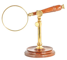 Hands Free Magnifier Magnifying Glass w/ Brass & Wood Stand 3x Reading Device picture