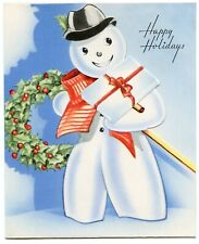 Happy Snowman with Legs - Vintage 1940's-50's Christmas Greeting Card Unsigned picture