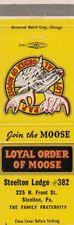 LOYAL ORDER OF MOOSE. VINTAGE MATCHBOOK COVER. MOOSE LODGE 382. STEELTON, PA picture