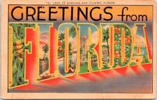 Large Letter Greetings from Florida, Land of Sunshine, Flowers - Linen Postcard picture
