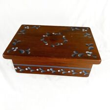 Vintage Wooden Box Hand Painted Brass Hinges Heavyweight Artisan picture