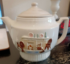 Vintage 1930's-40's Porcelier Vitreous Teapot Embossed Hearth Scene 7.76