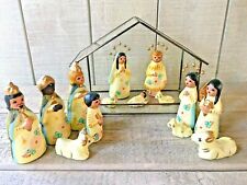 Vintage Tonola Hand Painted Pottery Nativity with Glass Crèche Christmas Set/15 picture