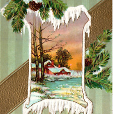 c.1912 Vintage Postcard, Christmas, Snow Scene, House, Water View, Pine-Hol-20 picture