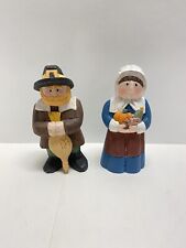 Carved Wood Pilgrim Thanksgiving Decor Figurines Set Of 2 Harvest picture