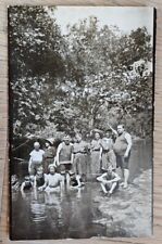 Bathing Beauties RPPC family of 13 at swimming hole post card AZO 1910 unposted picture