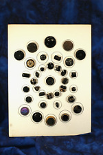 Vintage & Antique Buttons, Black Glass on Collector Display Card, 35 Buttons picture