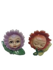 Two Pair Of Anthropomorphic Flower Face Girls Japan Salt And Pepper Shakers Vint picture