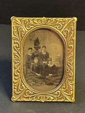 Antique Young Ladies Women Sisters Tintype Photograph Brass Frame 3 1/2