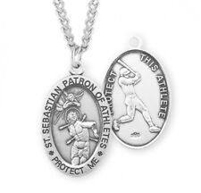 St.Sebastian 24 Inch Sterling Silver Baseball Medal Necklace  picture