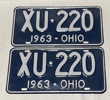 Vintage Blue White Ohio 1963 License Plates Pair XU220 Originals Unrestored picture
