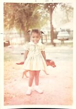Circa 1965 Photo of Black Girl Playing W/ Dog In Driveway Cute African American picture