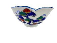 Oriental Round Ceramic Bowl White w/ Multi-Color Design  picture