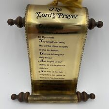 The Lord's Pray Scroll Metal Plaque Brass Wood Wall Plaque Home Interior VGC picture
