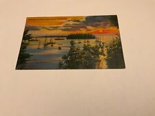 Puget Sound, Washington ~ Moorage at Sunset - 1940s Linen Vintage Postcard picture