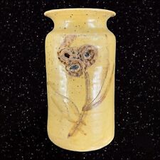 Studio Art Pottery Vase Primitive Style With Textured Flower Hand Made Signed picture