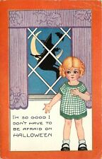 Whitney Embossed Halloween Postcard; Good Little Girl, Witch Flies by Outside picture