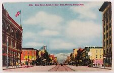 Vintage Salt Lake City Utah UT Main Street Showing Ensign Peak Postcard  picture