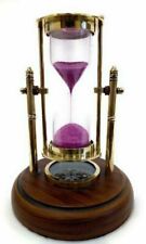 Brass Antique Sand Timer With Compass On Wooden Base Hour Glass Gift picture