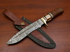 Rody Stan HANDMADE DAMASCUS FIXED BLADE HUNTING KNIFE - CAMEL BONE/WOOD/BRASS picture