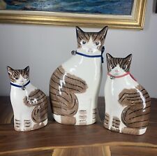Set of 3 N.S. Gustin Tabby Cat Ceramic Figurines - Hand Painted Folk Art picture