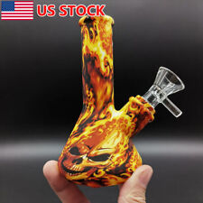5 inch Silicone Bong Hookah Flame Skull Printed Smoking Water Pipe Bong + Bowl picture