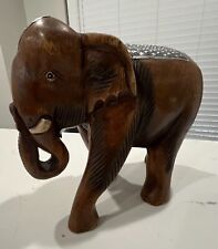 Vintage Solid Wood Hand Carved Large Walking Elephant Figure beautiful piece. picture