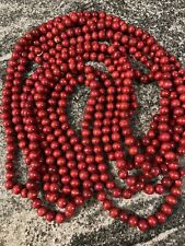 Garland Cranberry Red Wooden Bead country Christmas Tree 20ft Strand VINTAGE picture