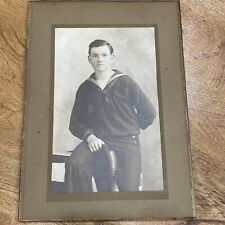 Large Antique Photo of U.S.S. Independence Young Man Sailor Portrait in Uniform picture
