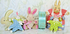 7 Items Easter Bunny Eggs Rabbits Ribbon Decorative Wooden Pink picture