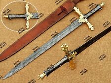 Damascus Steel King Arthur Excalibur Sword/Handmade Gold Medieval Sword. picture