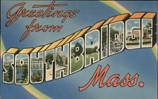 Southbridge Massachusetts Large Letter multiview mailed 1940 linen postcard picture