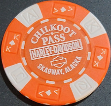 CHILKOOT PASS HD ~ SKAGWAY, ALASKA ~ Orange AKQJ ~ Harley Davidson Poker Chip picture
