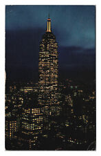 Postcard NY Empire State Building Night Skyscraper City Aerial View New York  picture