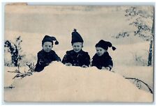 c1910's Cute Children Playing In Winter Snow Norway Posted Antique Postcard picture