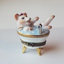 Limoges Trinket Box Pig in Tub Bathing Porcelain France Peint Main picture
