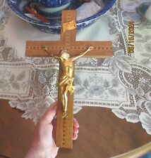 Vintage Wood Crucifix with Beautiful diamond  wood inlay. picture