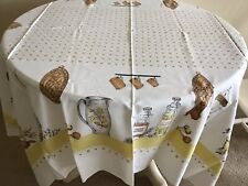Vtg COTTON Tablecloth Kitchen Coffee Mill Utensils Spices Chicken 54x60 White picture
