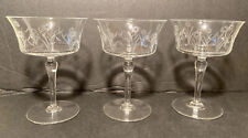 3 Vintage Champagne/Low Sherbet with Etched Cut Flowers & Leaves 5 1/4” picture
