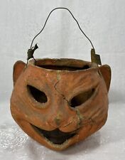 Vintage Halloween Paper Mache Pulp Orange Cat Jack O Lantern 5 1/2” NEEDS REPAIR picture