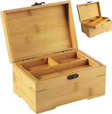CDOKY Large Wooden Box with Hinged Lid, Bamboo Wood Multi-Purpose Storage Box wi picture