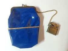 VINTAGE NIFTY CIGARETTE BLUE PATENT LEATHER W/CHAINED LIGHTER NICE SHAPE picture