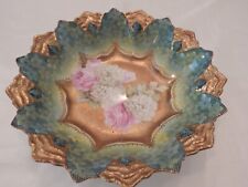 Vintage Scalloped Textured German Floral Bowl Trimmed in Gold picture