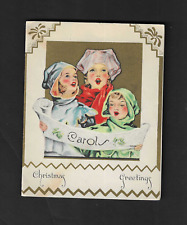 vintage shiny bronze Carols Christmas Greetings Card Kids Sing Magic Song picture