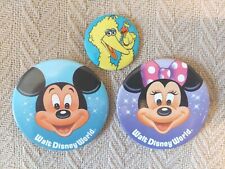 VTG 1980S WALT DISNEY WORLD MICKEY & MINNIE MOUSE & MUPPETS INC BIG BIRD BUTTONS picture
