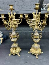 French Empire Gilt Bronze &  Marble Candelabra 20th Century Set of 2, Vintage picture