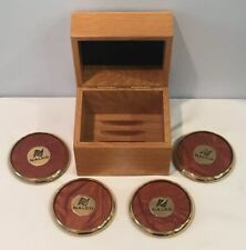 Vintage NALCO S/4 Brass Drink Coaster Set In Heavy Ash Wood Box Work Anniversary picture