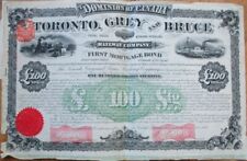 Toronto Grey and Bruce Railway 1884 Railroad Bond Certificate, Canada picture
